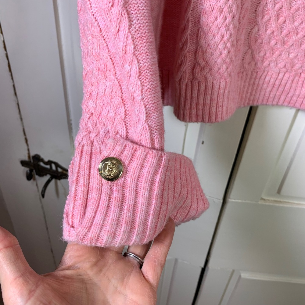 Talbots Pink Cable Knit Mock Neck Sweater with Button Cuff Detail Womens Large - Picture 2 of 9